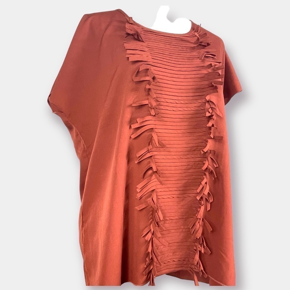 NEW Dash by Kardashian Vertical Fringe Top Blouse Rust Size XS